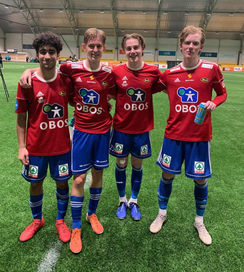 Her er de 4 juniorene som spilte mot Gjelleråsen i kveld. Fra venstre Yossef Ibrahim, Emil Tjøstheim, Abel Stensrud og Christoffer Angell.&nbsp;